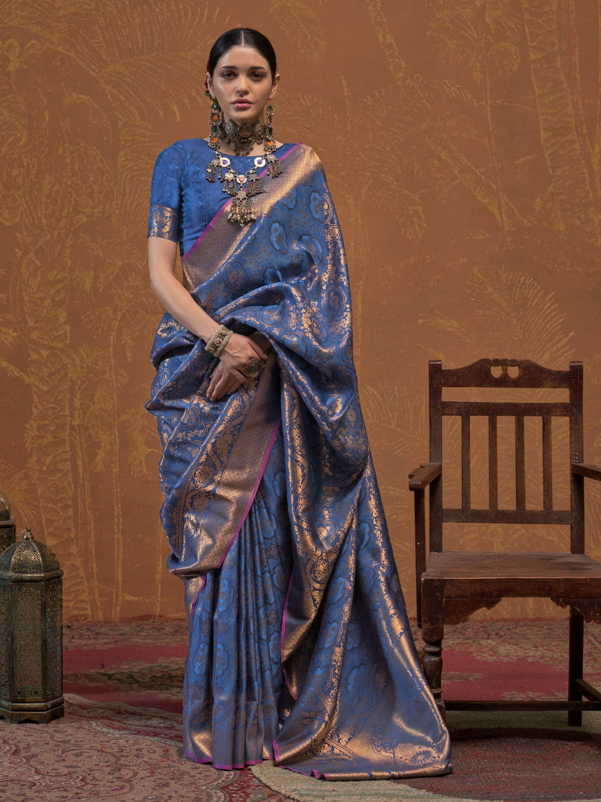 Navy Blue Handloom Woven Silk Saree Shop Kanjivaram Sarees Online in India & USA