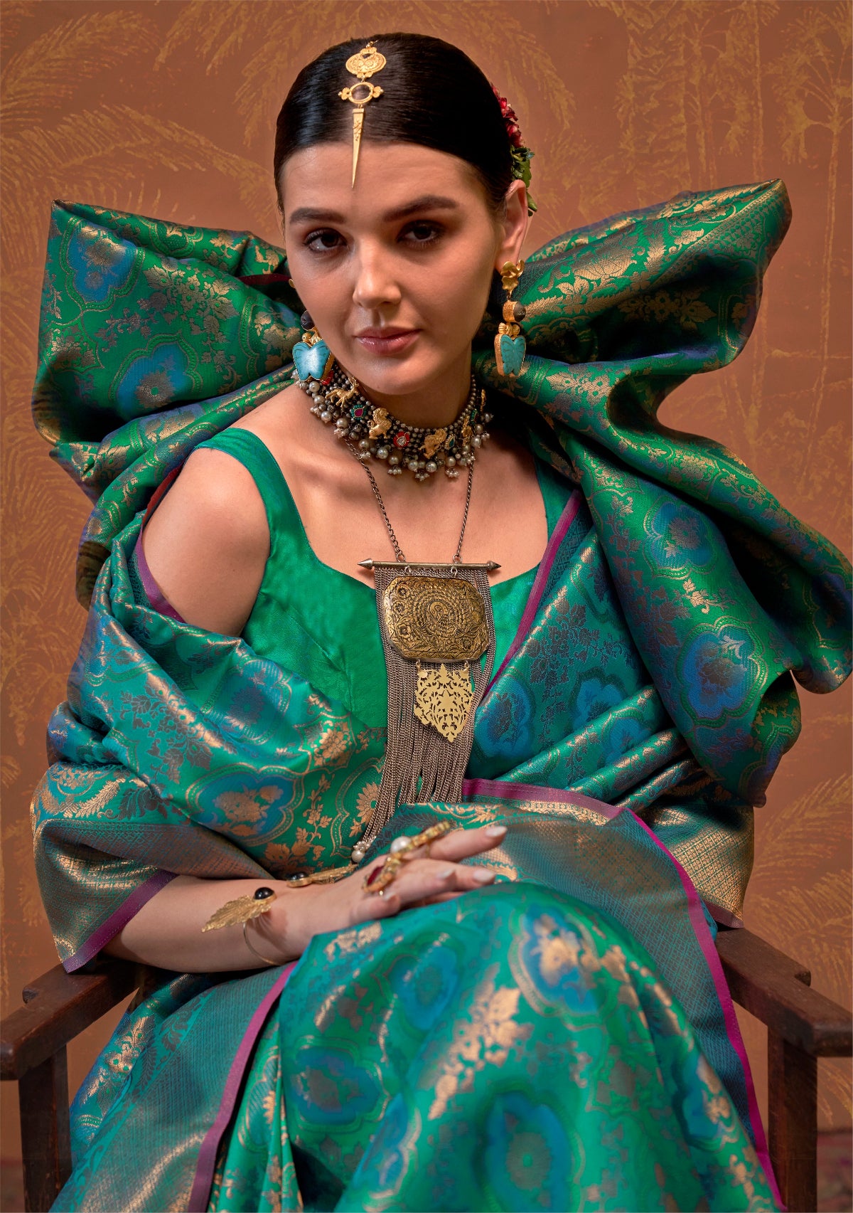 Rama Green Handloom Woven Silk Saree Shop Kanjivaram Sarees Online in India & USA