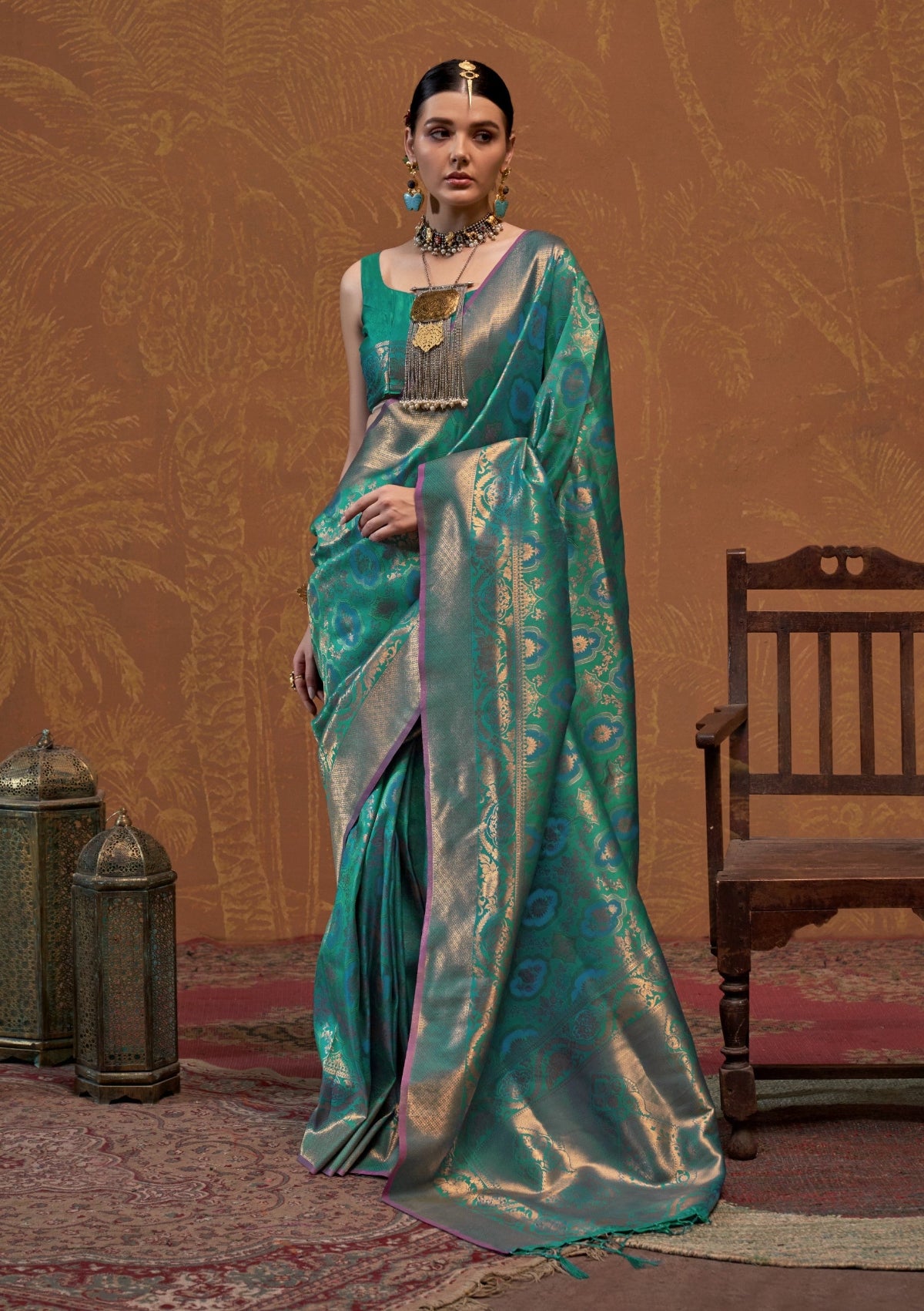 Rama Green Handloom Woven Silk Saree Shop Kanjivaram Sarees Online in India & USA
