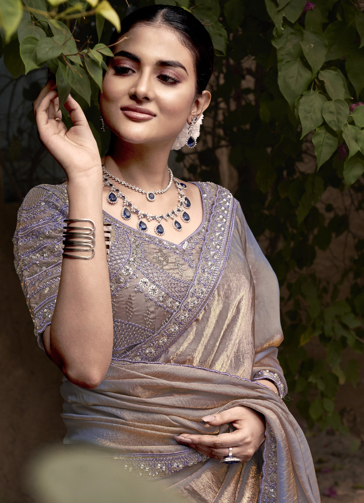 Shop Grey Tissue Silk Saree Online-STORI