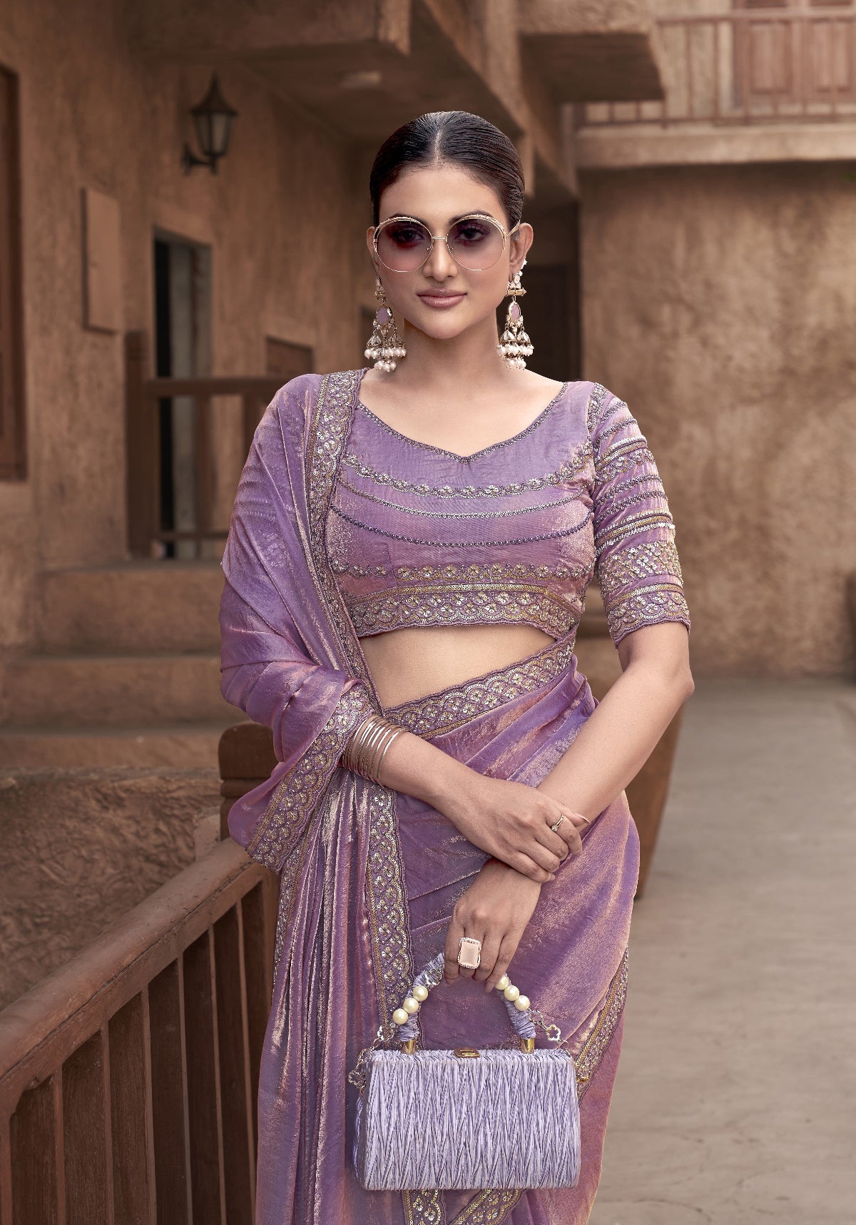 Shop Purple Tissue Silk Saree Online-STORI