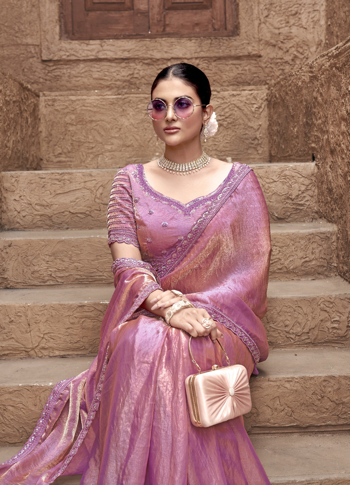 Shop Pink Tissue Silk Saree Online-STORI
