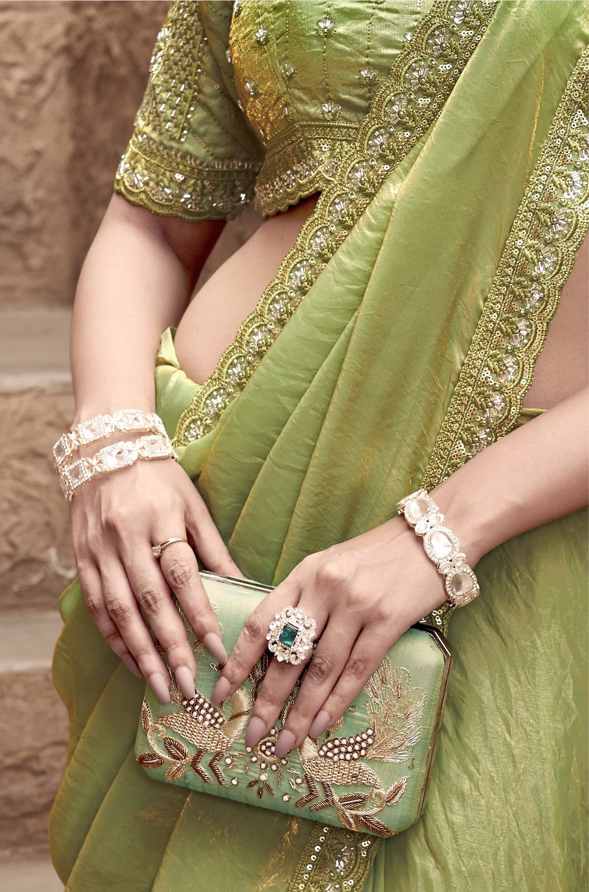 Shop Pista Tissue Silk Saree Online-STORI