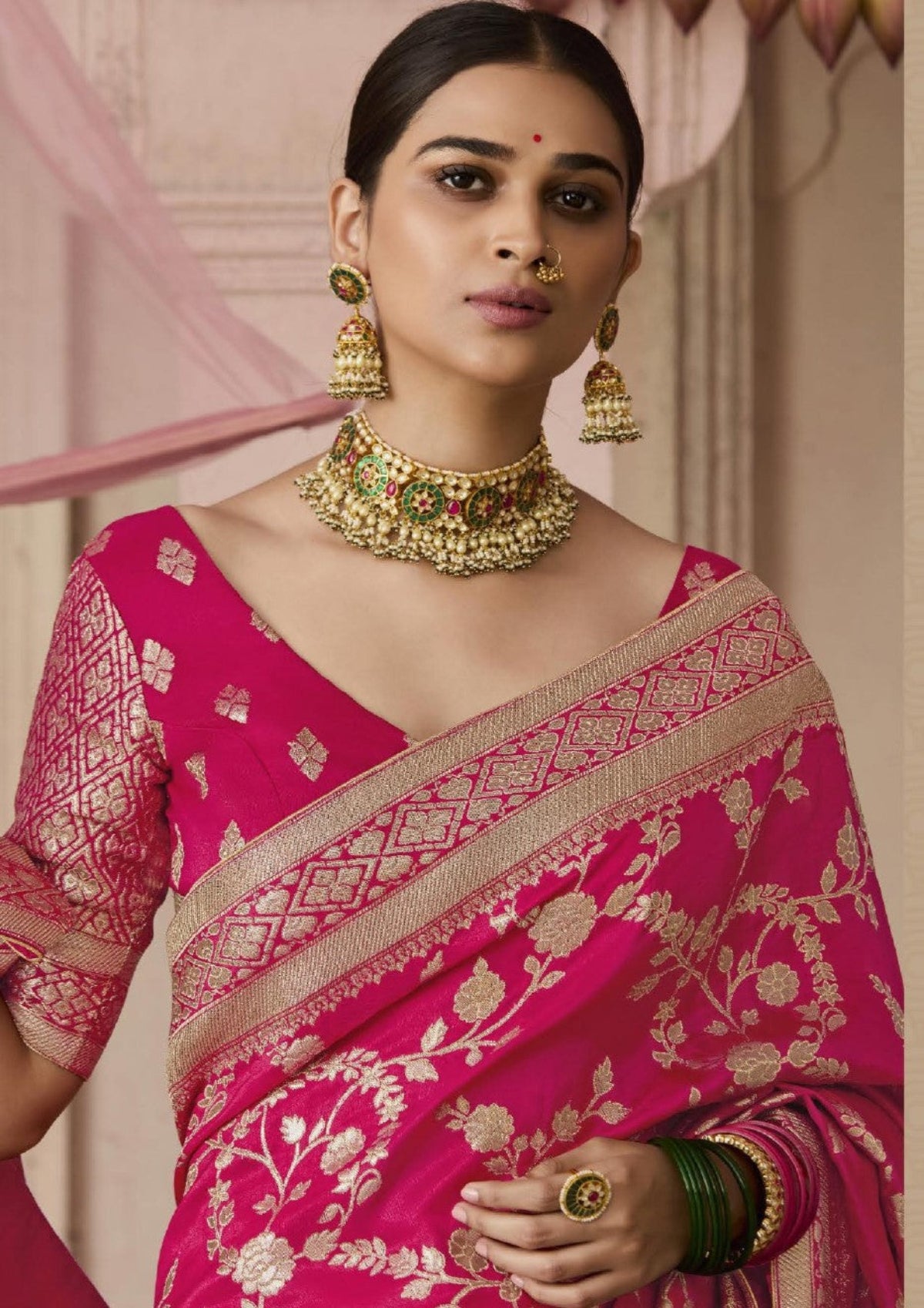 Rani Pink Banarasi Silk Saree Online in India