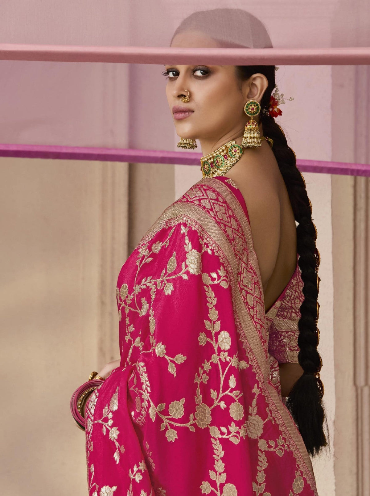 Rani Pink Banarasi Silk Saree Online in India