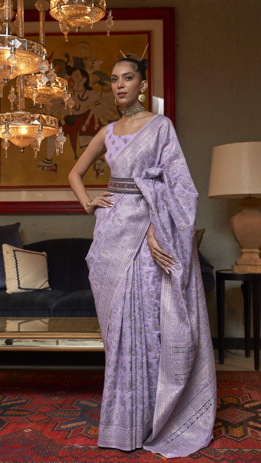 Purple Lavender Kani Handloom Woven Silk Saree