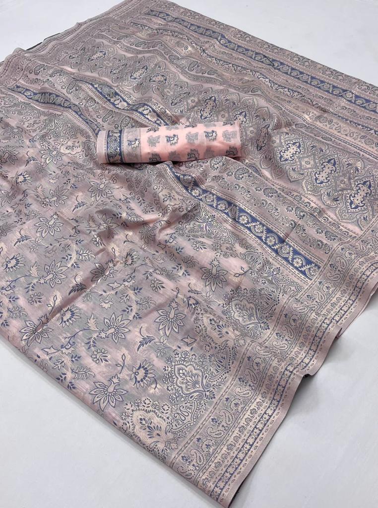 Misty Rose Kafreen Kani Handloom Woven Silk Saree
