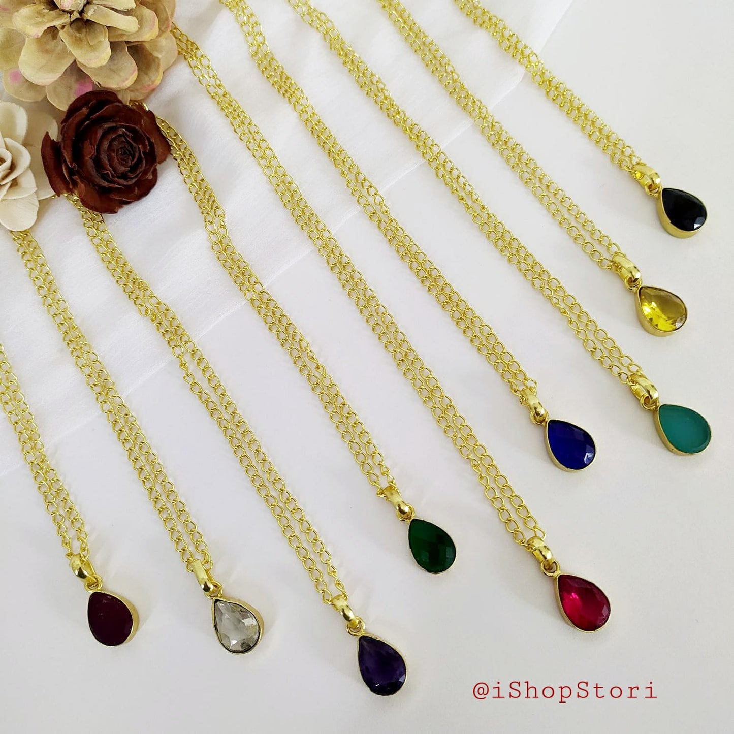 Glossy tear drop necklace combo set with unique design in different colours.