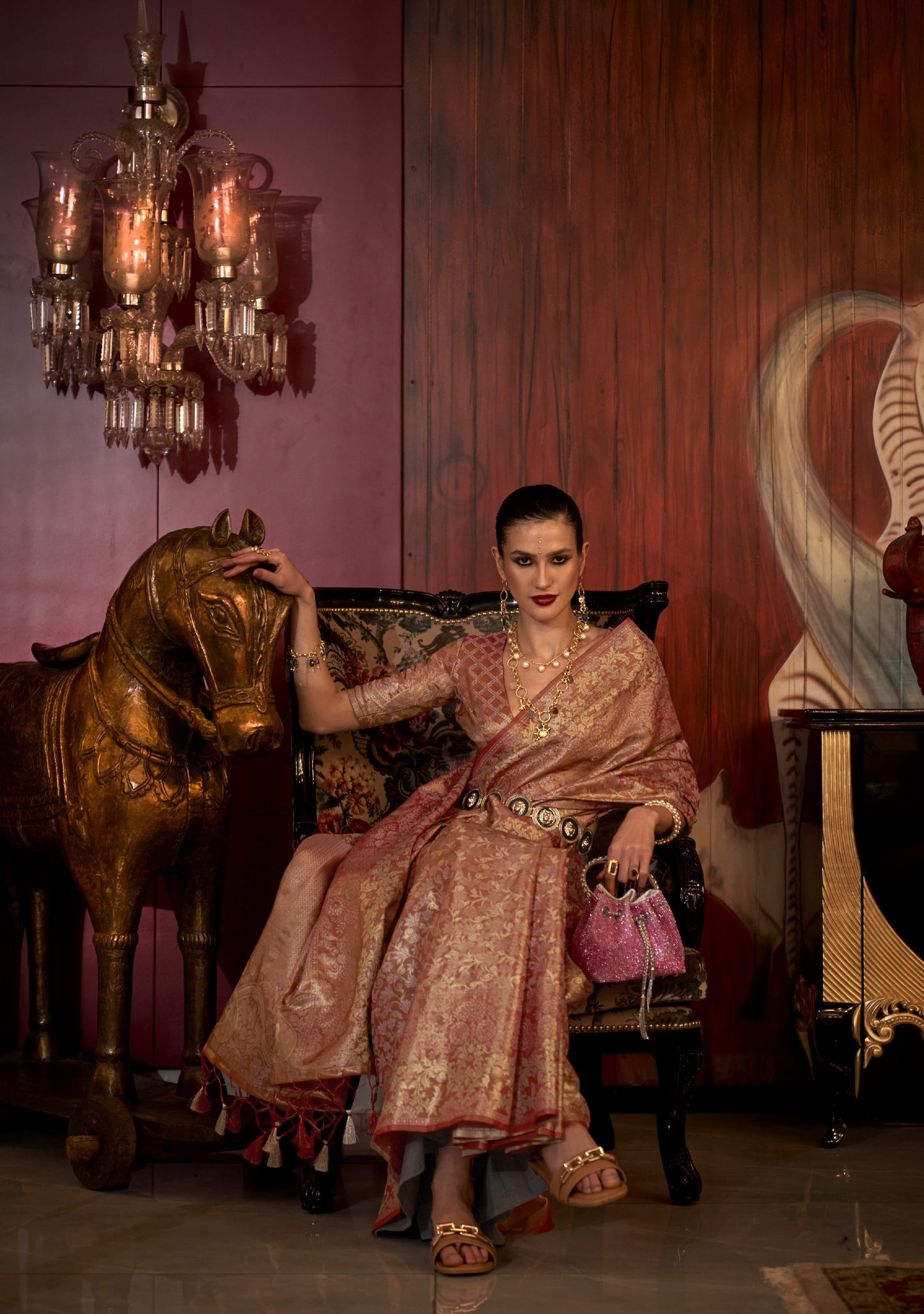 Bronze Zari Woven Silk Saree