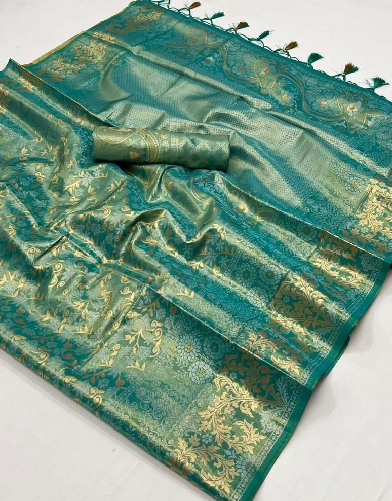 Buy Green Banarasi Silk Sarees Online-STORI