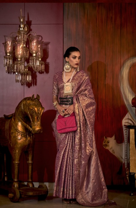Purplish Maroon Zari Woven Silk Saree