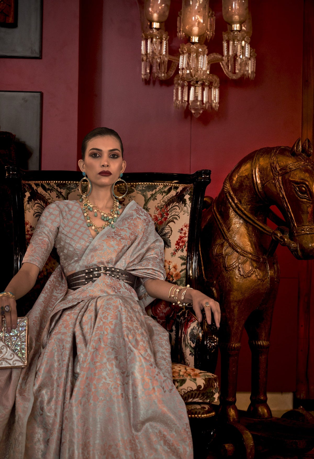 Buy Grey Banarasi Silk Sarees Online-STORI