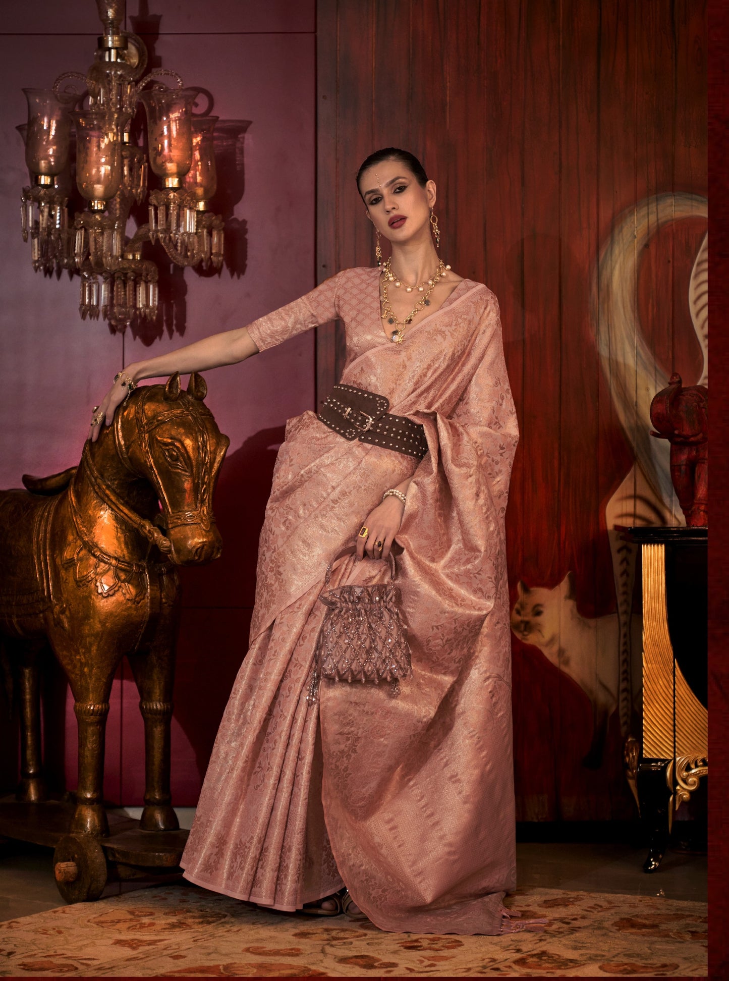 Latte Brown Zari Woven Silk Saree