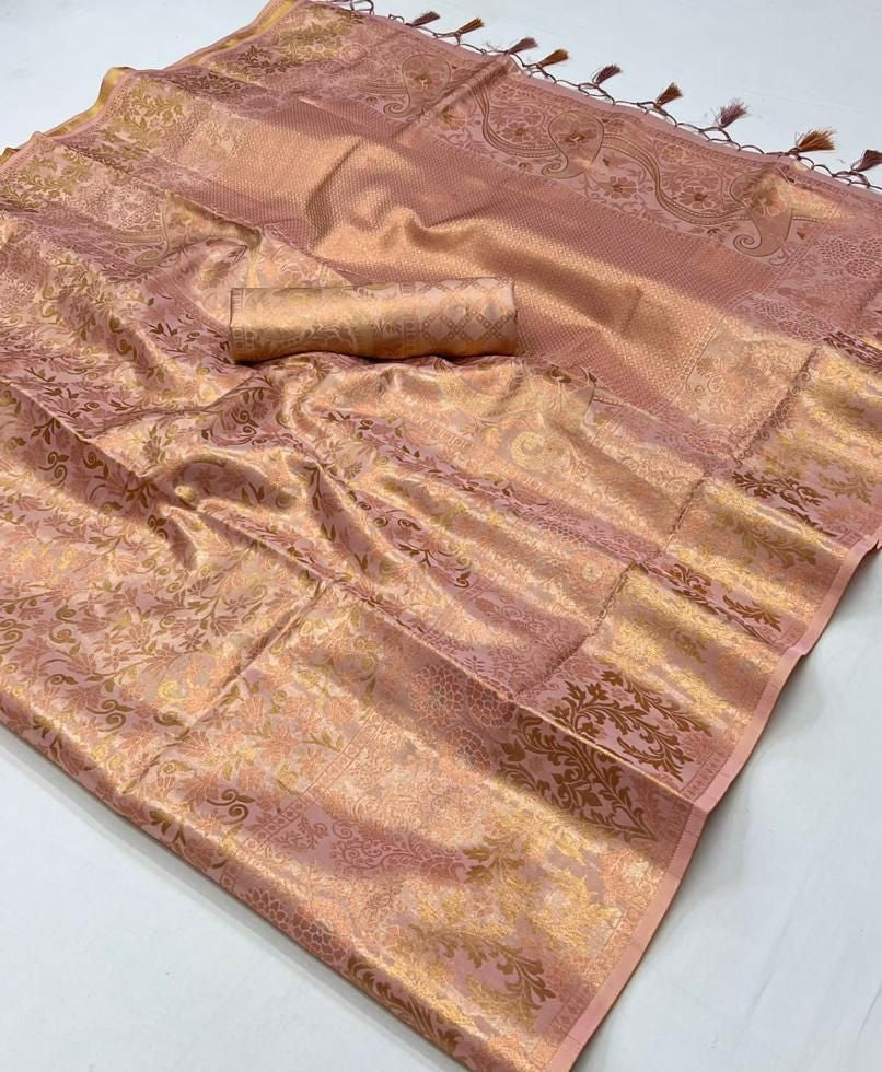 Latte Brown Zari Woven Silk Saree