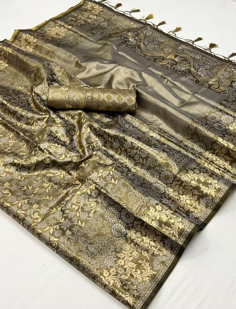 Shop Metallic Black Banarasi Saree Online - STORI