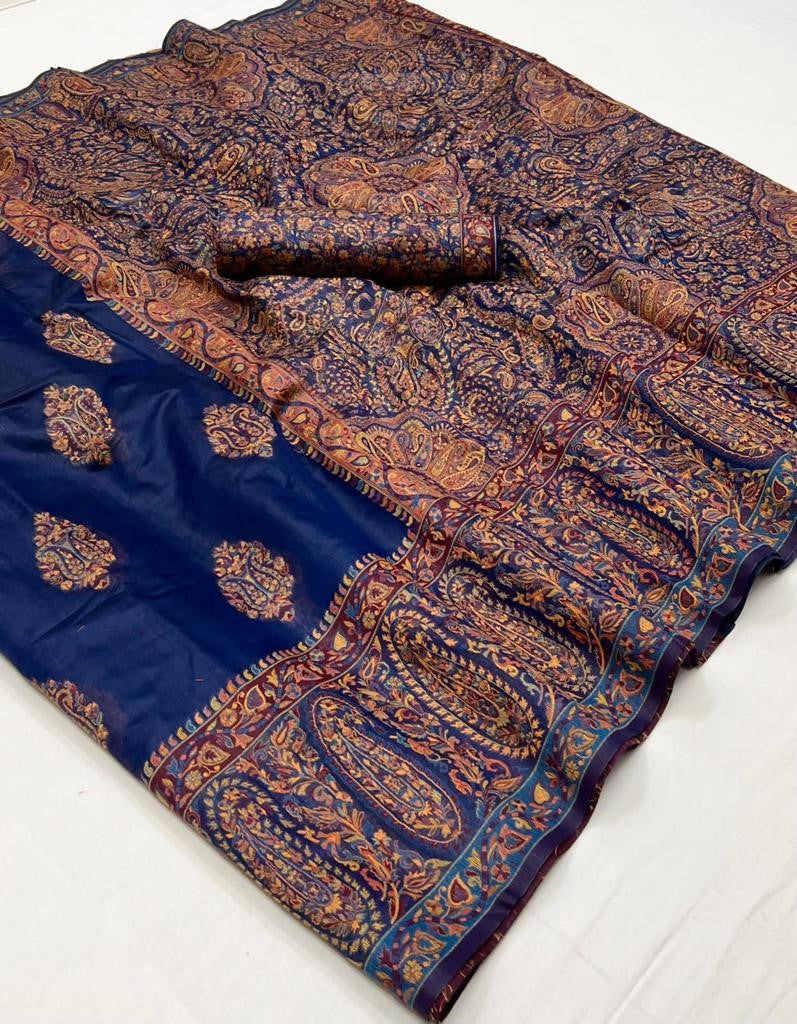 Buy Biue Kashmiri Silk Sarees Online-STORI