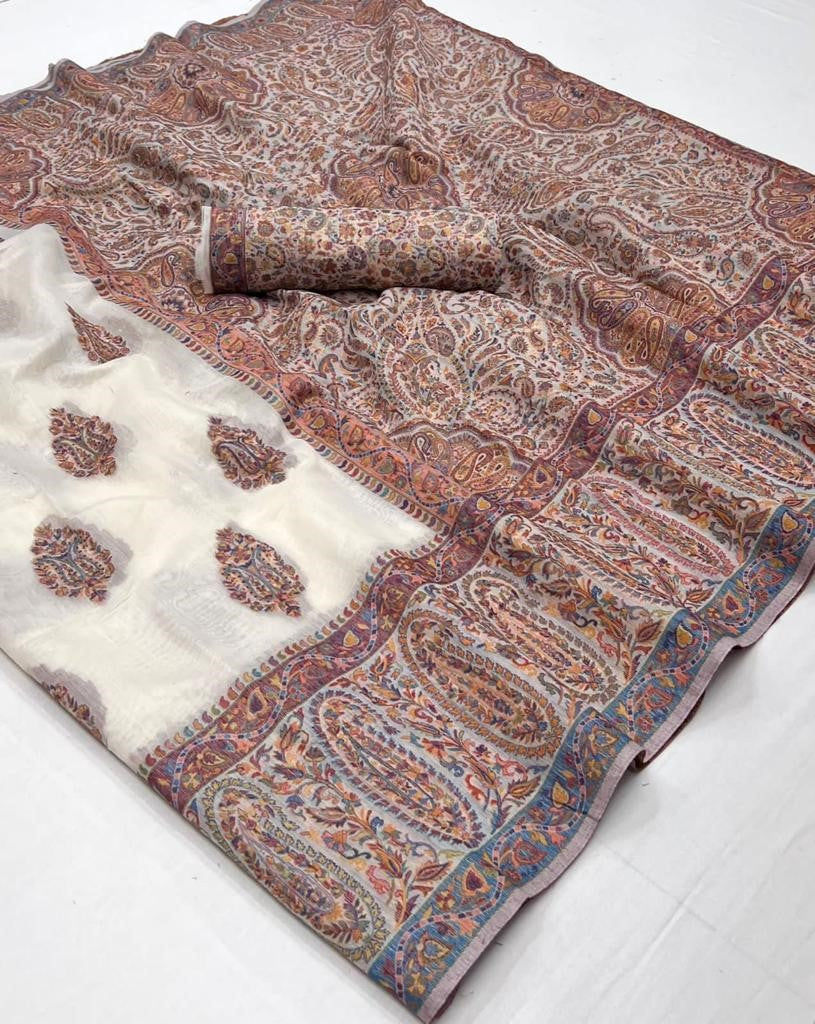 Buy White Kashmiri Silk Sarees Online-STORI