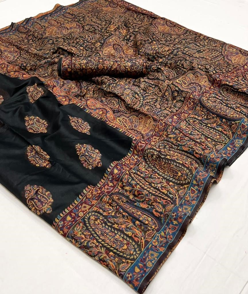 Buy Black Kashmiri Silk Sarees Online-STORI