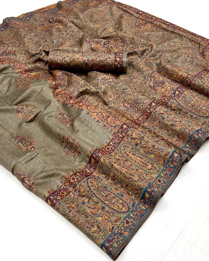 Buy Grey Kashmiri Silk Sarees Online-STORI