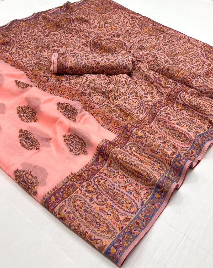 Buy Peach Kashmiri Silk Sarees Online-STORI