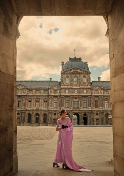 Pink Handloom Woven Satin Silk Saree