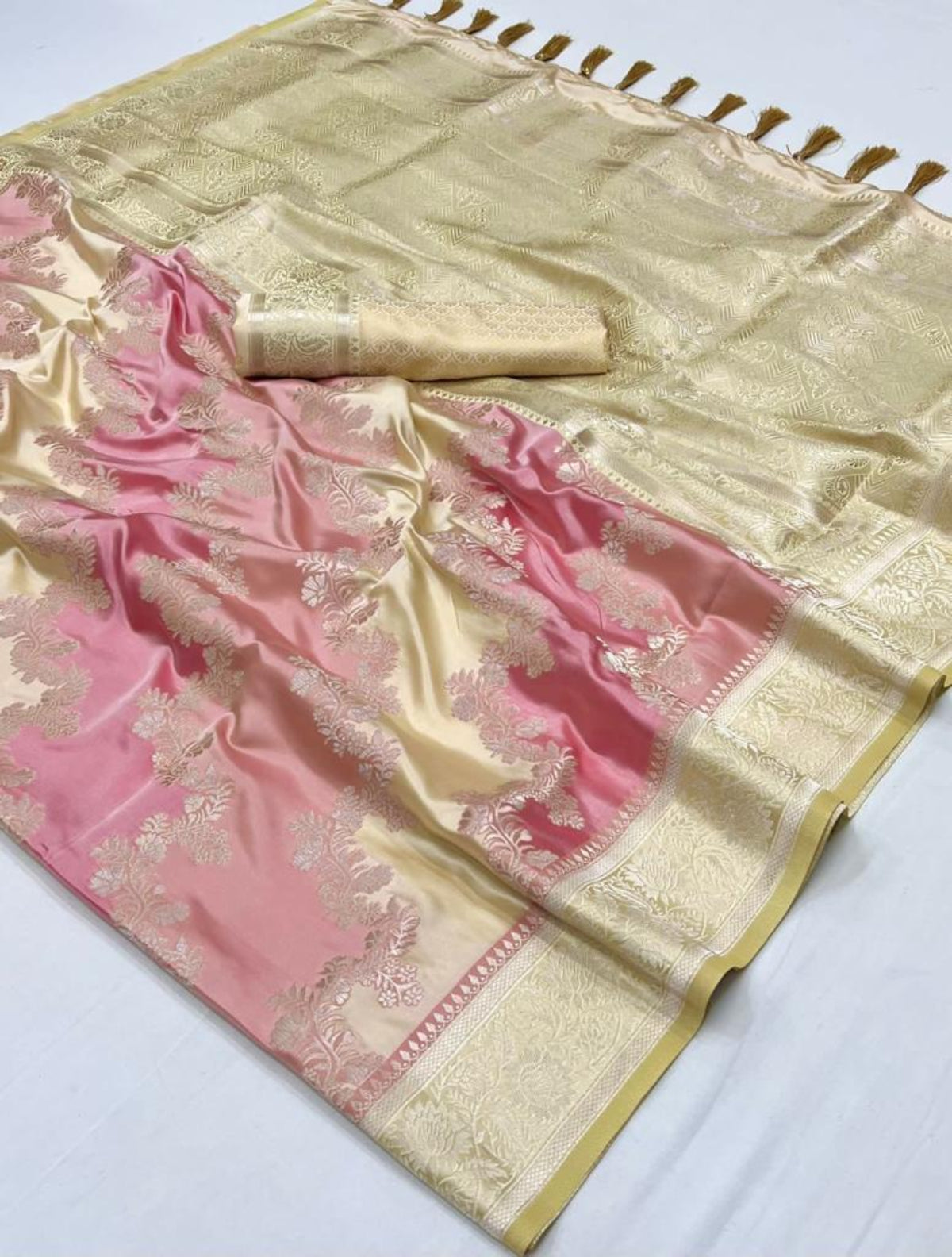 Flamingo Pink Satin Silk Saree Online in India