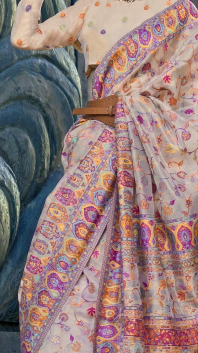 Coral Peach Handloom Woven Silk Saree