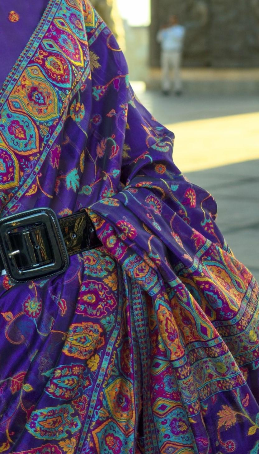 Indigo Purple Kashmiri Kani Handloom Woven Silk Saree
