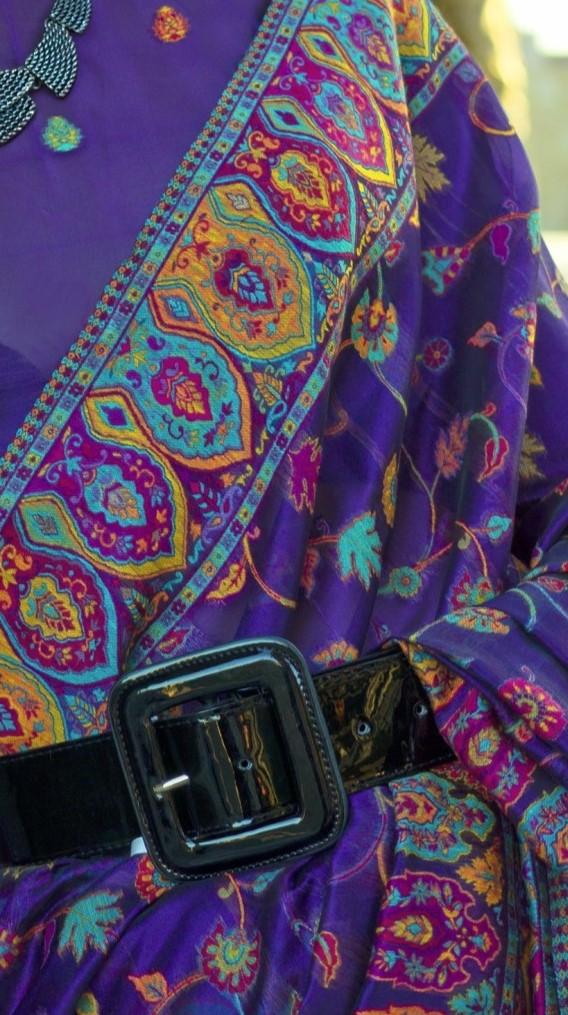 Indigo Purple Kashmiri Kani Handloom Woven Silk Saree