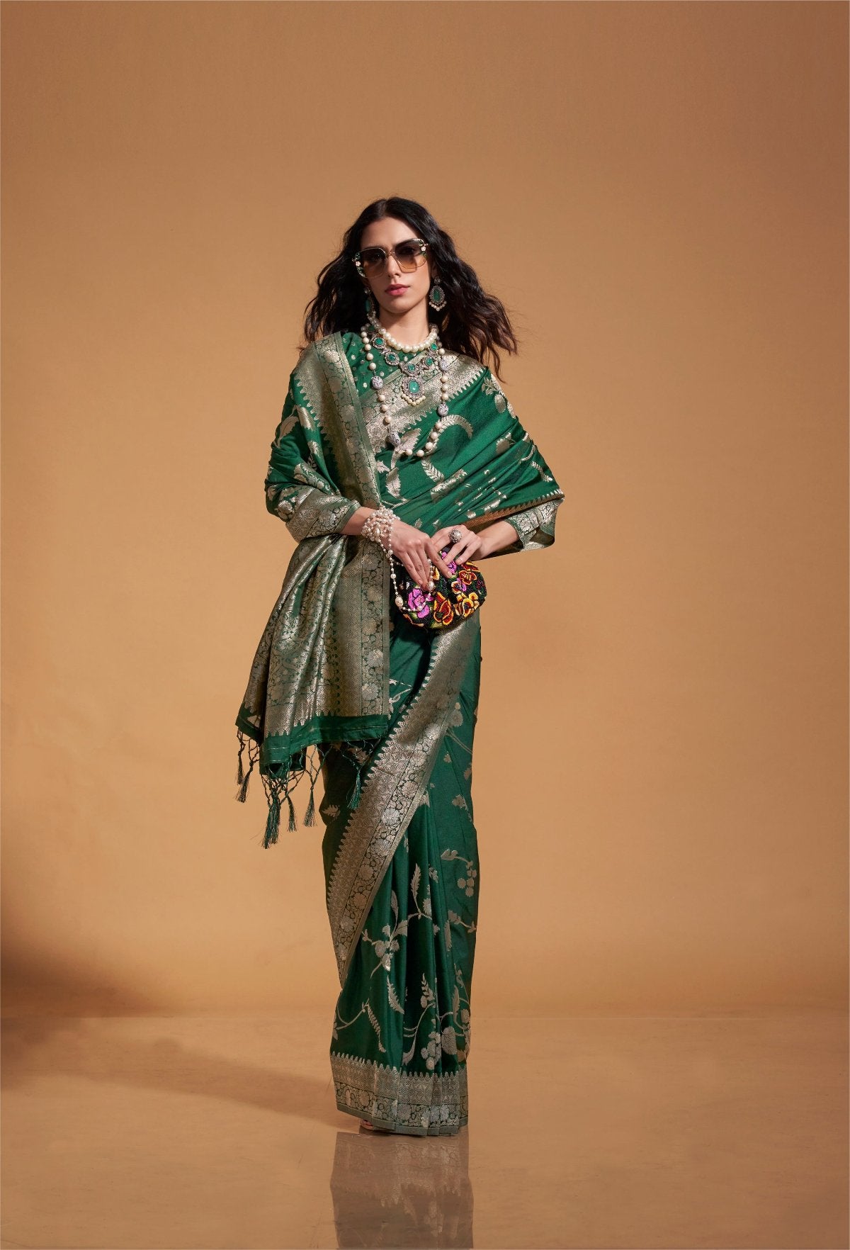 Bottle Green Georgette Silk Banarasi Saree