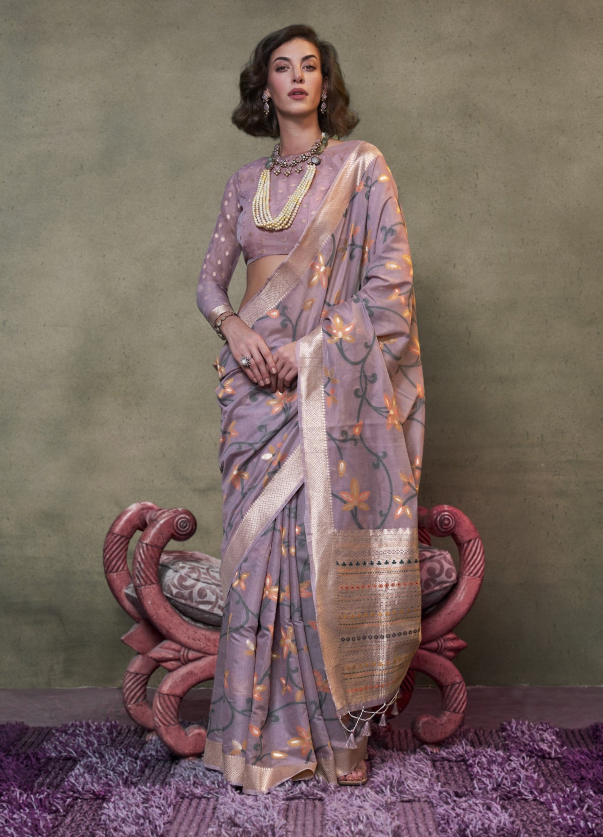 Light Purple Jamdani Saree Online in India & USA