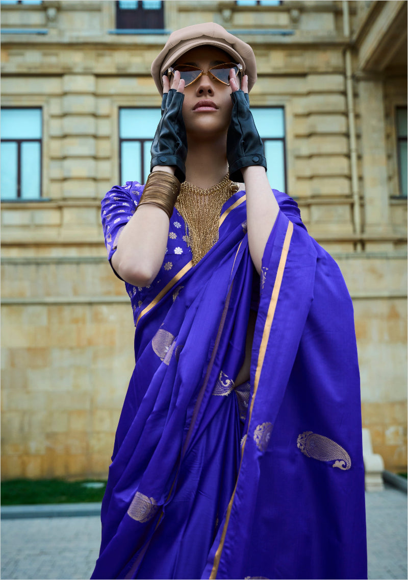 Bright Violet Satin Silk Saree