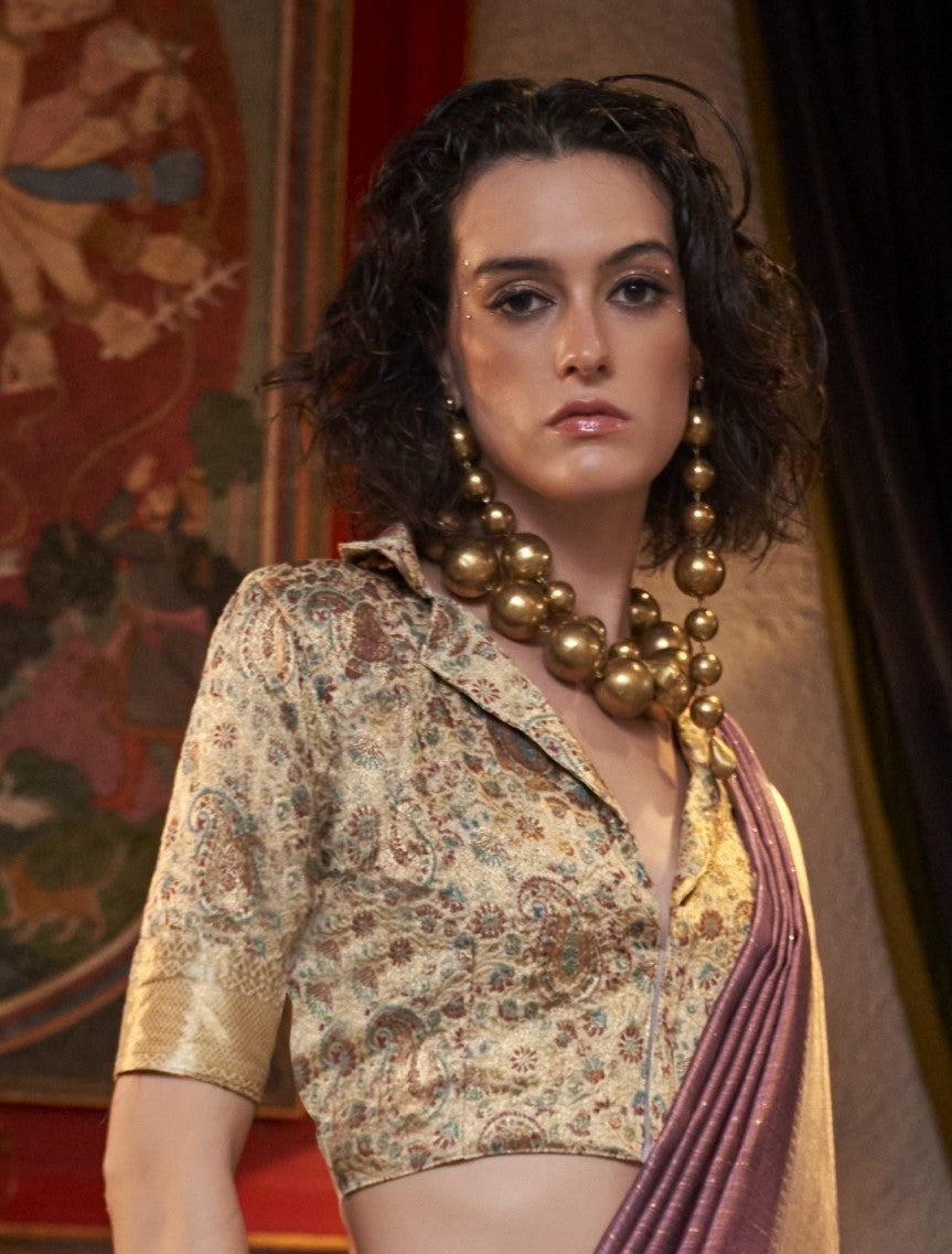 Buy Pastel Mauve Color Banarasi Sarees Online - STORI