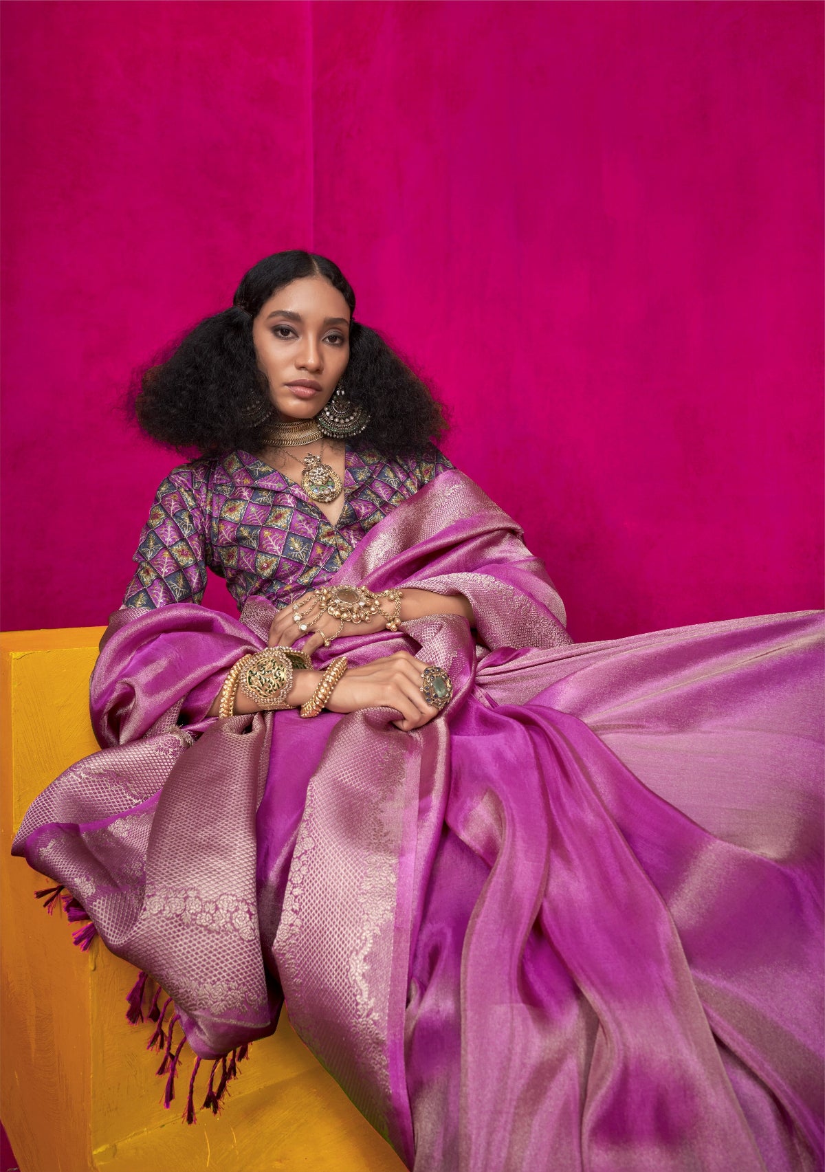 Shop Pink Zari Tissue Silk Sarees Online - STORI
