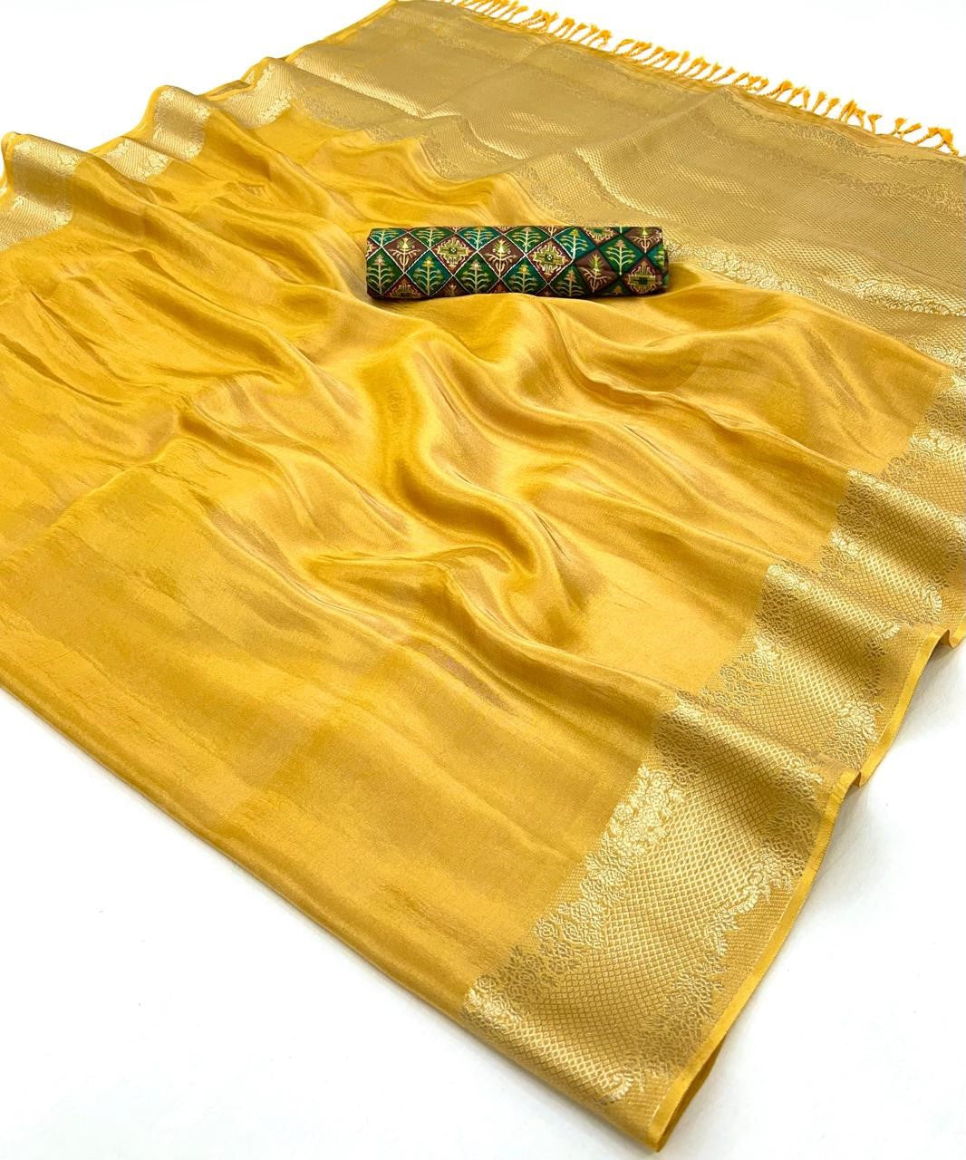 Shop Yellow Zari Tissue Silk Sarees Online - STORI