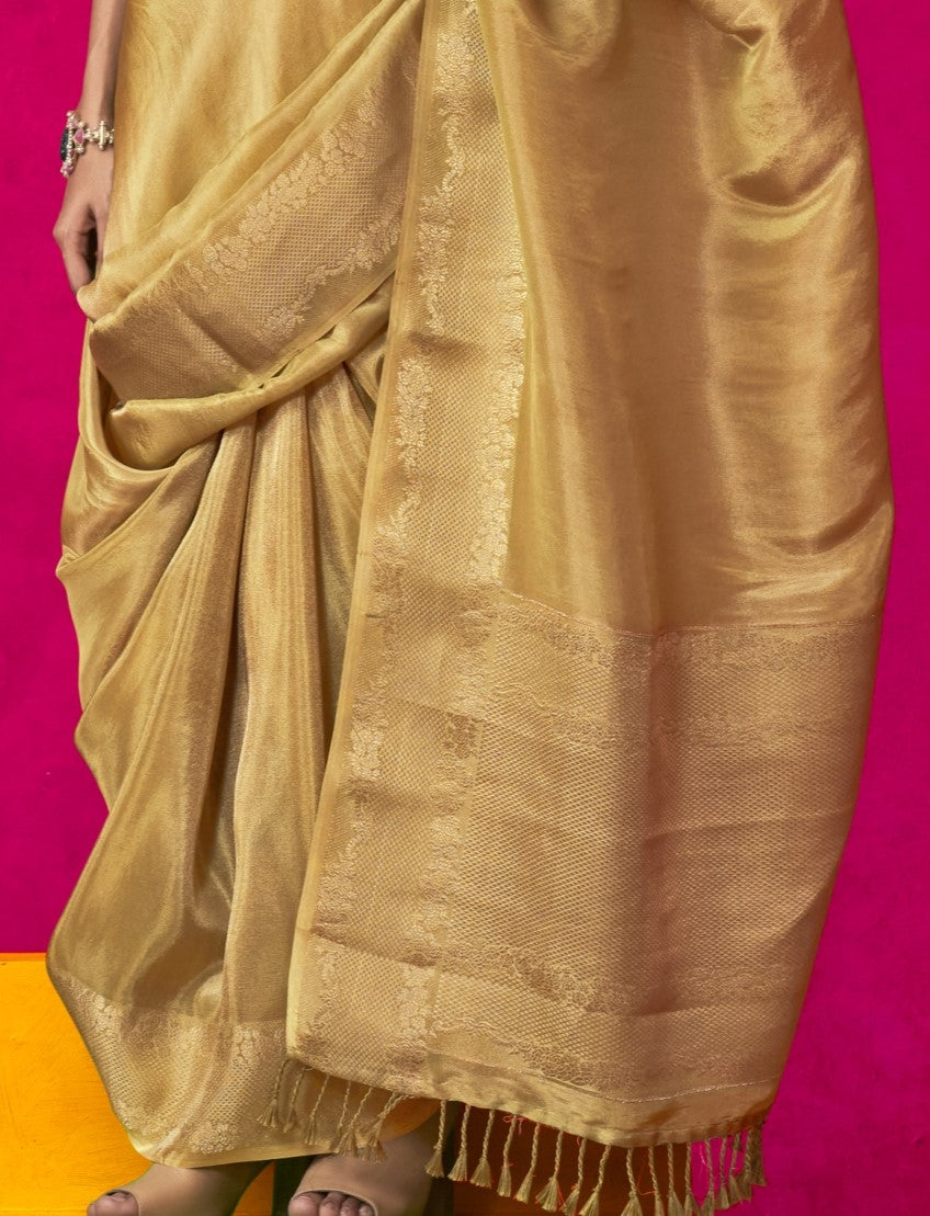Shop Yellow Zari Tissue Silk Sarees Online - STORI