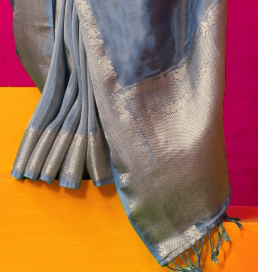 Shop Blue Zari Tissue Silk Sarees Online - STORI