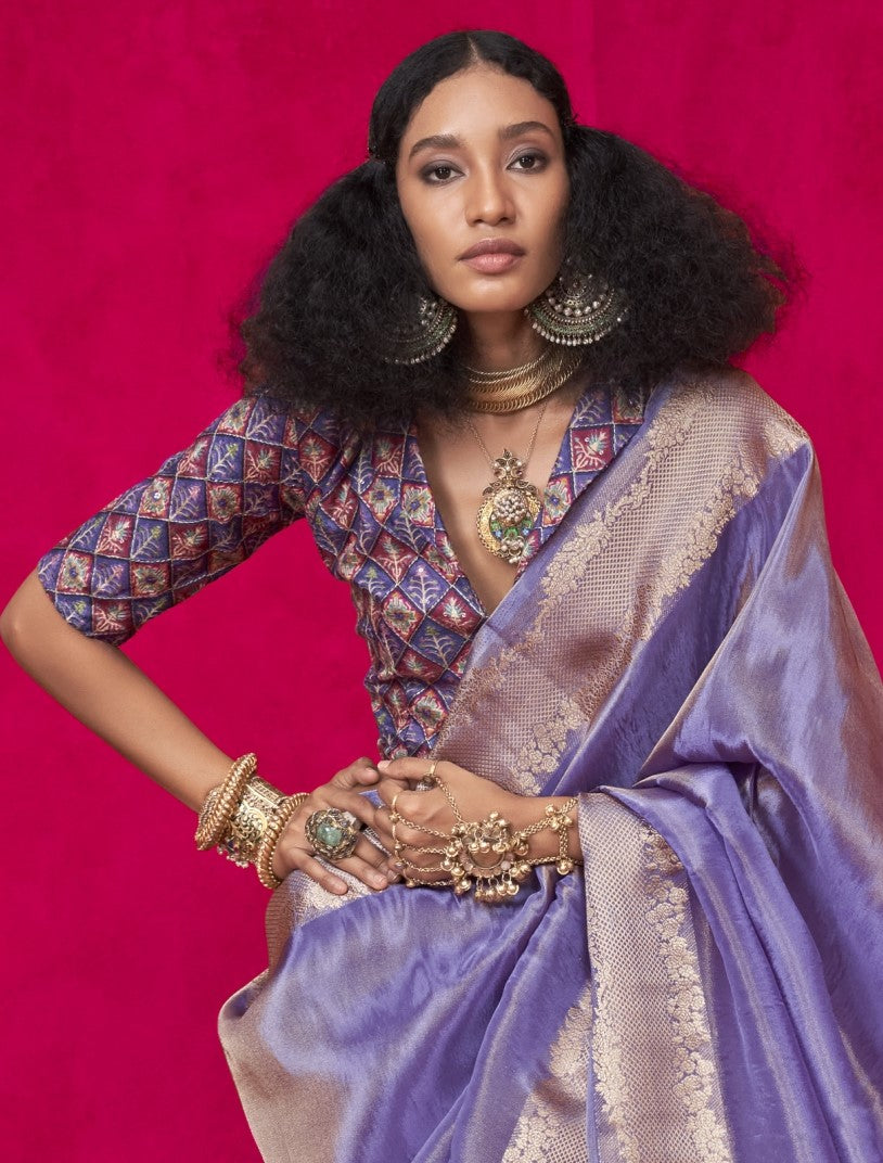 Shop Purple Zari Tissue Silk Sarees Online - STORI