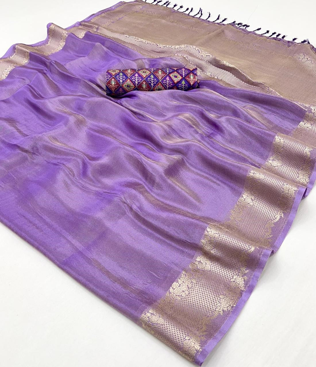 Shop Purple Zari Tissue Silk Sarees Online - STORI