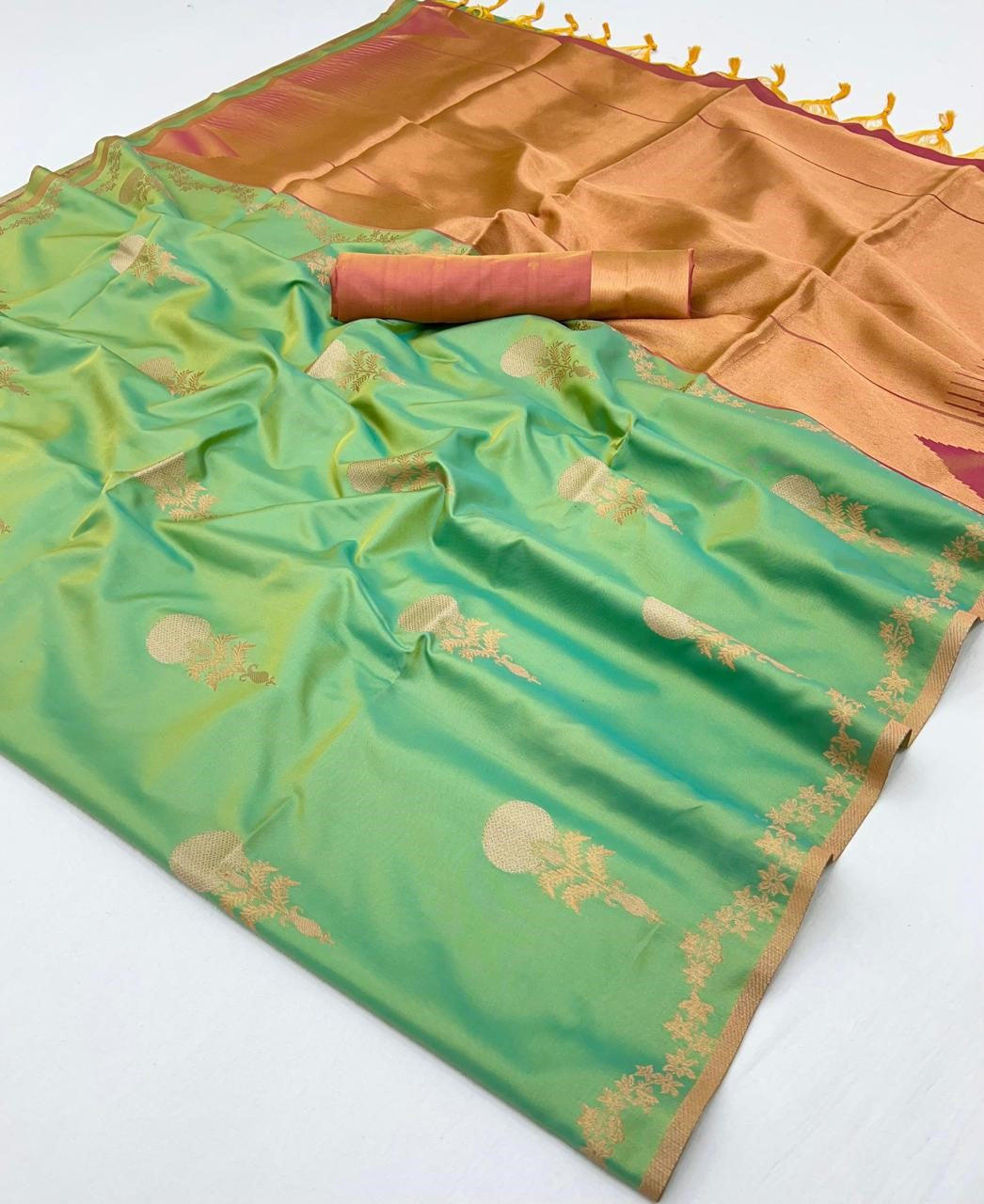 Green Satin Silk Sarees Online-STORI