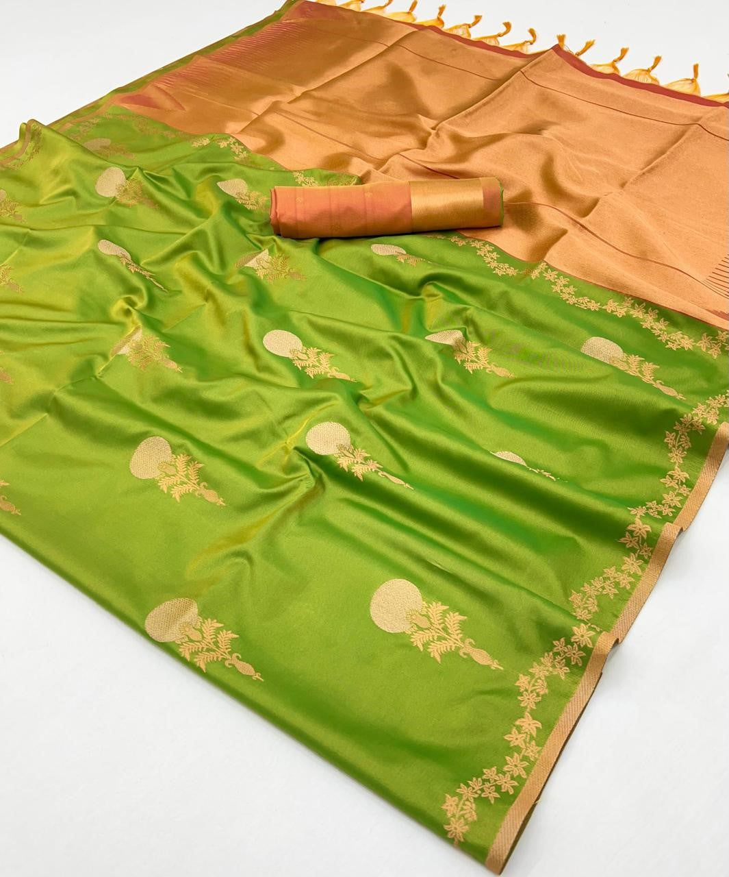 Green Satin Silk Sarees Online-STORI