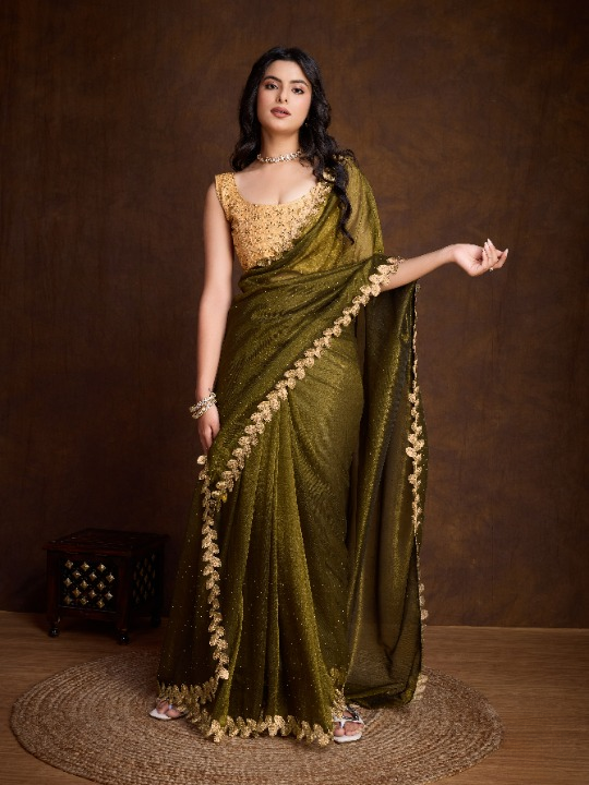 Buy Green Partywear Sarees Online at STORI