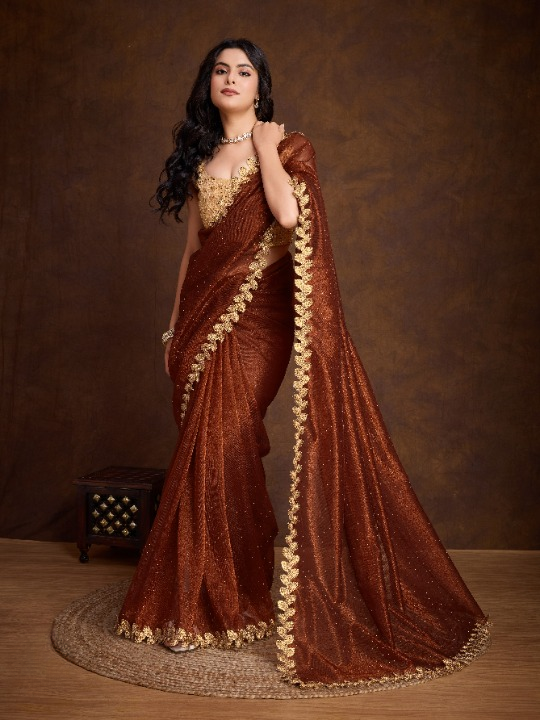 Buy Brown Partywear Sarees Online at STORI