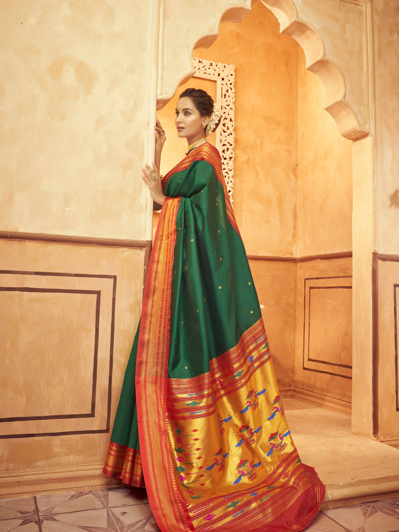 Lush Green Paithani Soft Silk Saree