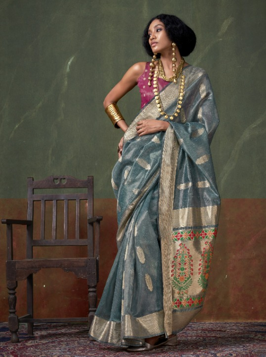 Buy Blue Tissue Silk Saree Online-STORI