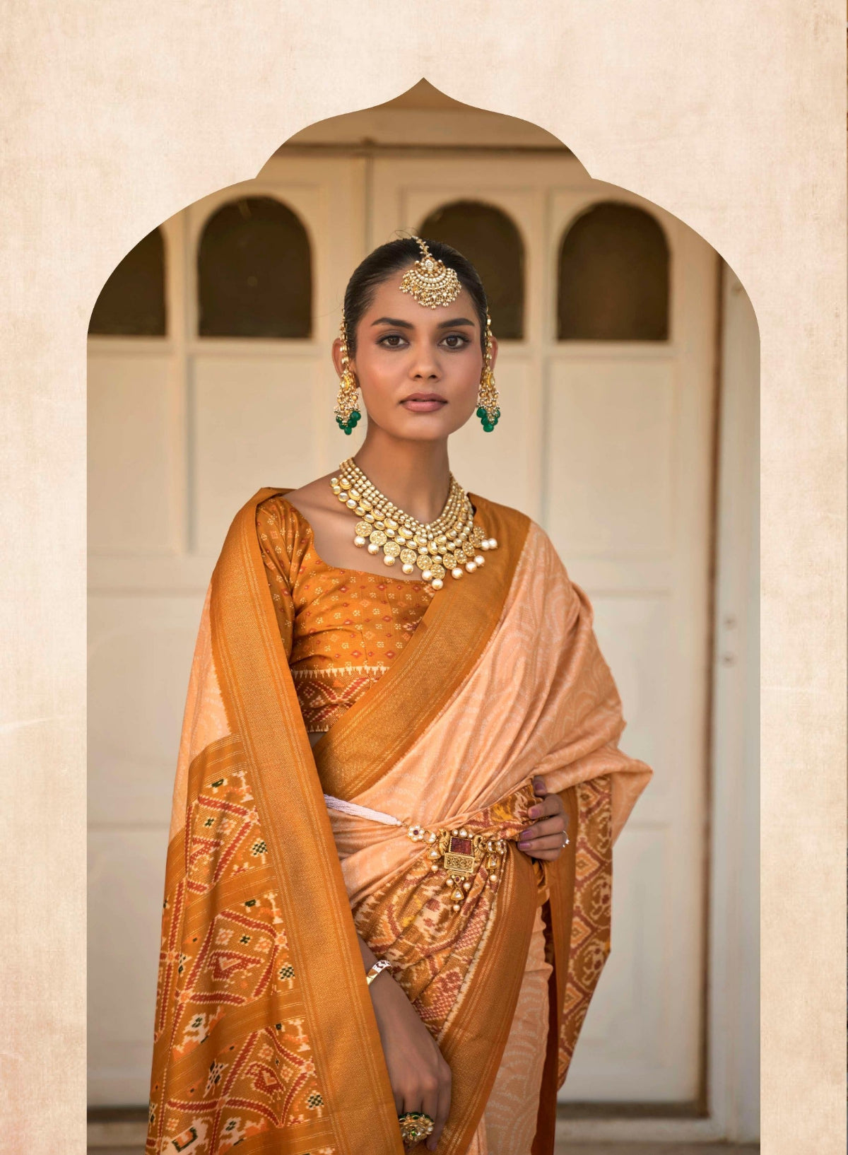 Shop Peach Patola Silk Saree Online-STORI