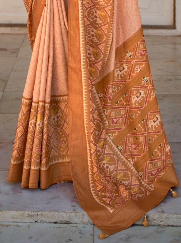 Shop Peach Patola Silk Saree Online-STORI