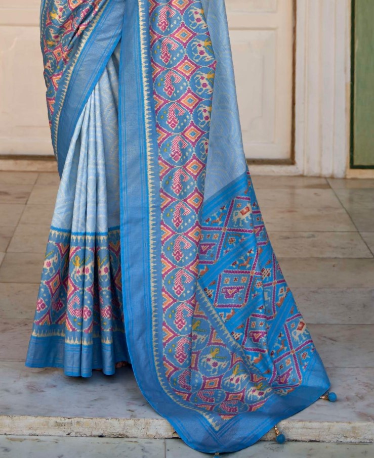 Shop Blue Patola Silk Saree Online-STORI