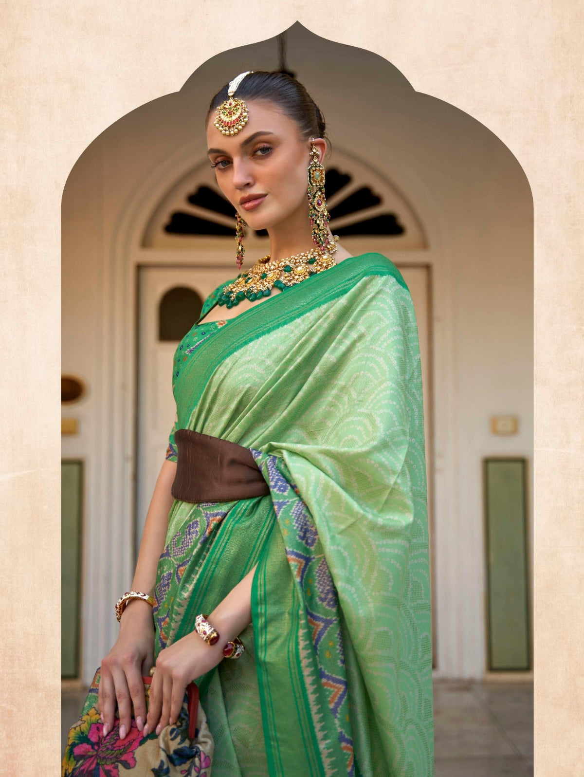 Shop Green Patola Silk Saree Online-STORI