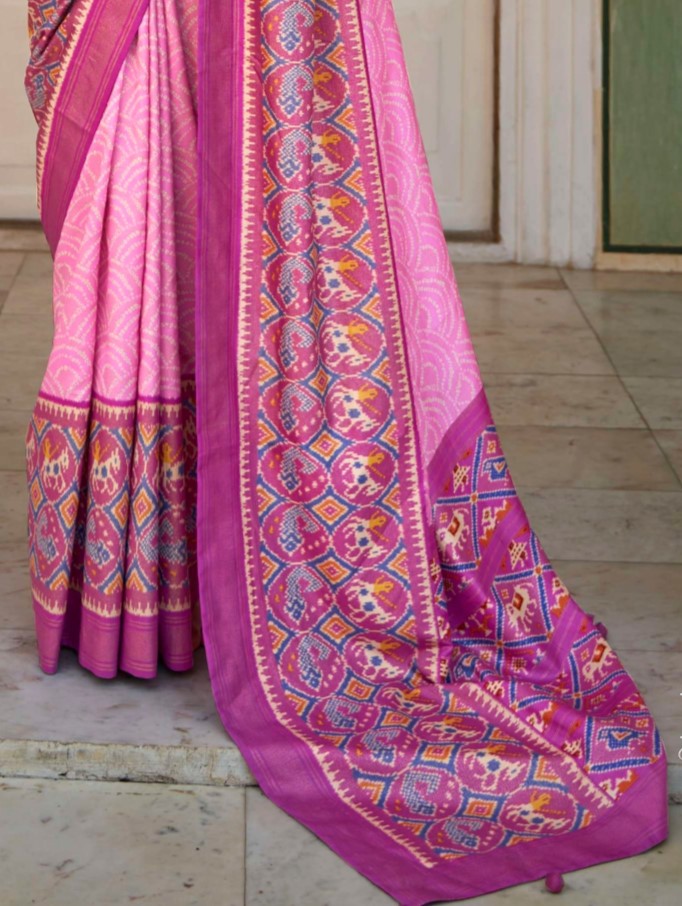 Shop Pink Patola Silk Saree Online-STORI